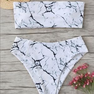 Marble - Bandeau High Waisted Bikini Swimsuit